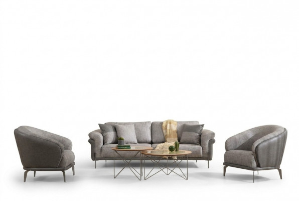 Ecksofa Sofa 3-Sëtz Grey Fotell Wohnzimmer Miwwelen Luxus Design