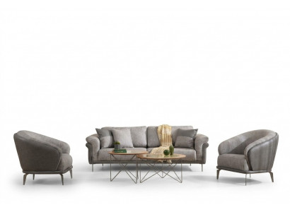 Ecksofa Sofa 3-Sëtz Grey Fotell Wohnzimmer Miwwelen Luxus Design