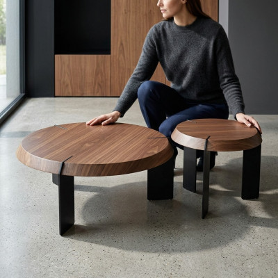 Canapé Dësch Niewendësch Designer Dësch Ronn Braun Wunnzëmmertësch Nei