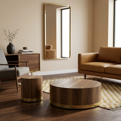 Couchtisch Dësch Säitendësch Wunnzëmmertësch Holz Dëscher Säitendësch Ronn