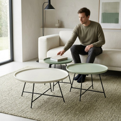 Couchtisch Holz Set 3-tësch. Kaffisdësch Designer Dësch Wunnzëmmerdësch