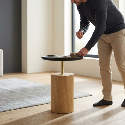 Niewentdësch Dësch Holz Niewent Designer Miwwelen Schwaarz Ronn Dësch