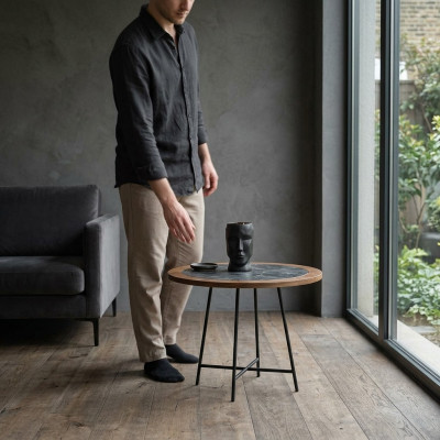 Couchtisch Design Holz Ronn Braun Säitendësch Wunnzëmmer Dëscher Nei
