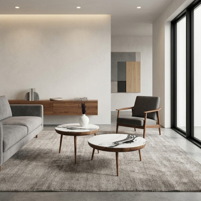 Salontisch Set 2 Stéck. Dësch Wunnzëmmer Miwwelen Ronn Wäiss Holz Design
