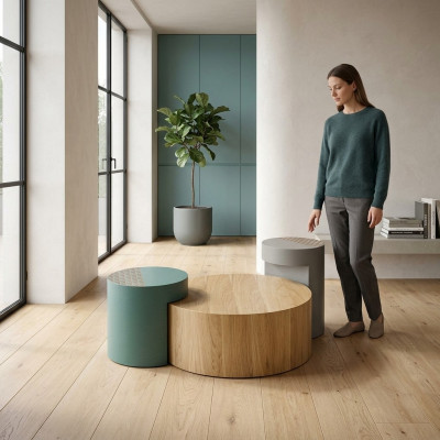 Kaffisdësch Niewendëscher Couchdëscher Ronn Dëscher Braun Luxus Dësch 3tlg