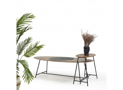Moderne Dësch Couchtisch Säitentisch Design Wunnzëmmer Holz Oval 2 Deeler.