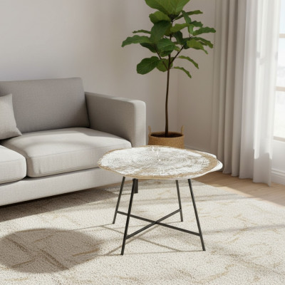 Design Couchtisch Bäistelltisch Wunnzëmmer Dësch Kaffisdësch Ronn