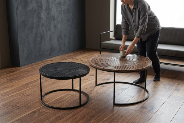 Modern Dëscher Designer Luxus Säitentisch Nei Canapé Dëscher Dësch 2 Stéck Braun.
