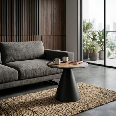 Designer Couchtisch Beistelltisch Wunnzëmmer Schwaarz Dësch Miwwelen Ronn
