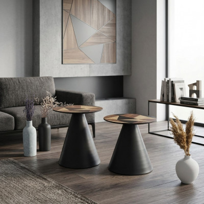 Designer-Set mat 2x Kaffisdëscher am zäitgenëssesche Stil fir d'Wunnzëmmer