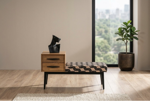 Sëtz Bänk Polster Schemel Bänk Textil Braun Holz Stil Luxus Designer Neien