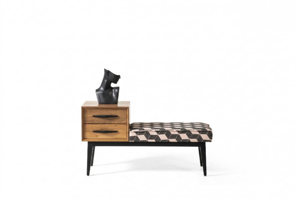 Sëtz Bänk Polster Schemel Bänk Textil Braun Holz Stil Luxus Designer Neien
