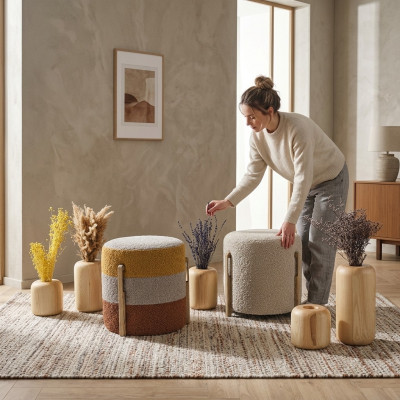 Grupp Hocker Polyester Wunnzëmmer Sëtz Stoff Luxus Sëtzer 2tlg. Nei