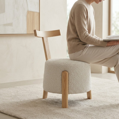 Stull Iesszëmmer Polsterstull Lounge Wäiss Textil Sëtz Sesselle Holz Nei