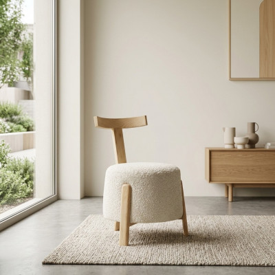 Stull Iesszëmmer Polsterstull Lounge Wäiss Textil Sëtz Sesselle Holz Nei