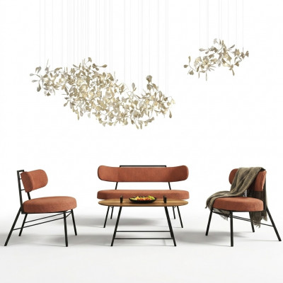 Set 4 tlg. Bänk 2x Still Couchtisch Sëtz Bänk Textil Holz Designer