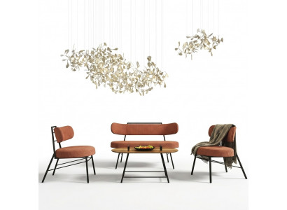 Set 4 tlg. Bänk 2x Still Couchtisch Sëtz Bänk Textil Holz Designer