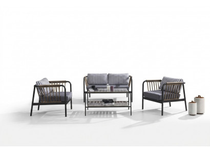 Design Canapé 2 Sëtzer Stoff 2x Fauteuils Polster Canapéen Textil Beistell Dësch Neit