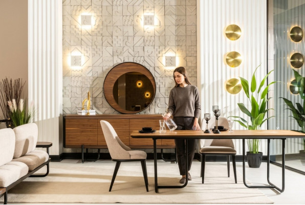 Iessdësch 4x Still Iesszëmmer Set Iessgruppe Modern Sideboard Garnitur