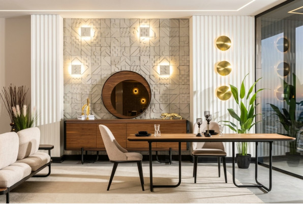 Iessdësch 4x Still Iesszëmmer Set Iessgruppe Modern Sideboard Garnitur