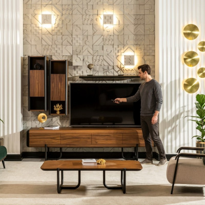 Wunnwand Schaf Regal Schief Wunnwänn Sideboard Dësch 5dëleg.