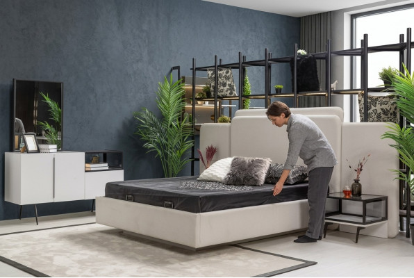 Schlofkummer Bett 2x Nuetsdëscher Luxus Komoudenset Design Miwwelen 5 Deeler