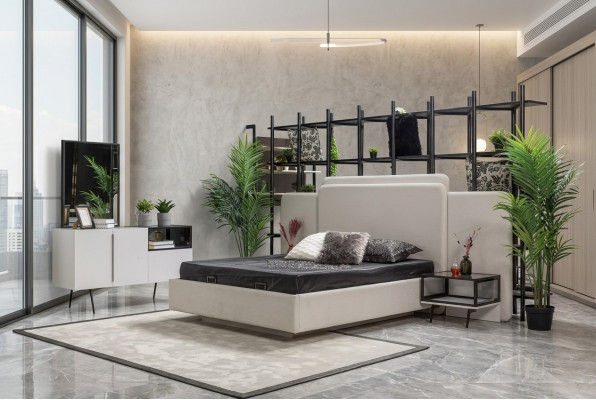 Schlofkummer Bett 2x Nuetsdëscher Luxus Komoudenset Design Miwwelen 5 Deeler