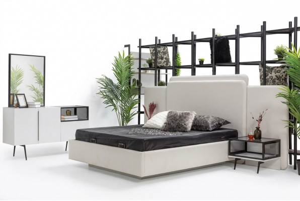 Schlofkummer Bett 2x Nuetsdëscher Luxus Komoudenset Design Miwwelen 5 Deeler