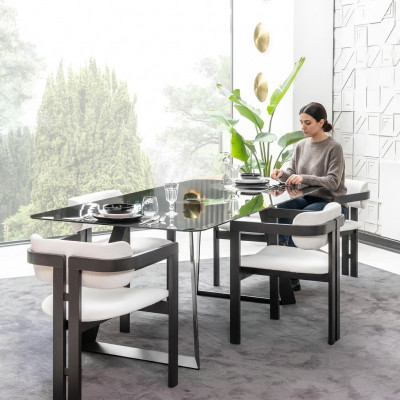 Luxus Iesszëmmer Glas Design Dësch Iessgrupp Esstësch mat 4x Still 5 Stécker.