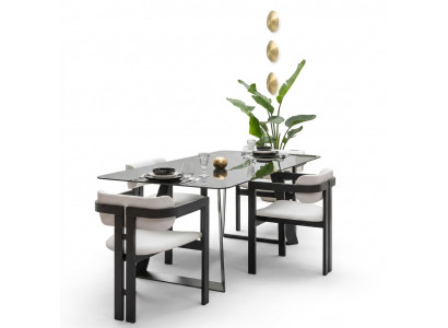 Luxus Iesszëmmer Glas Design Dësch Iessgrupp Esstësch mat 4x Still 5 Stécker.