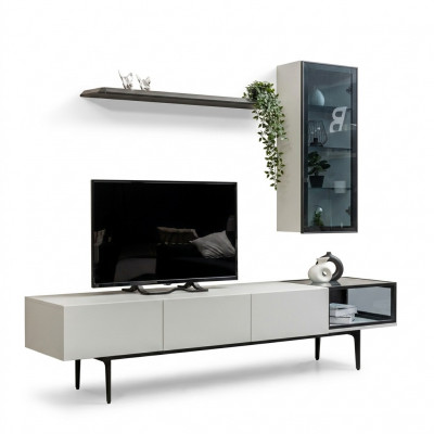 En eenzegaartegen TV-Schaf an Regaler am minimalistischen Stil