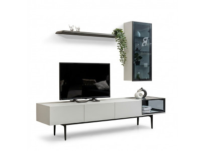 En eenzegaartegen TV-Schaf an Regaler am minimalistischen Stil
