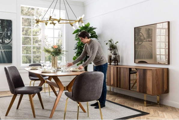 Komplett Set Iessdësch 4x Stull Iesszëmmer Set Iess Grupp Sideboard 7tlg