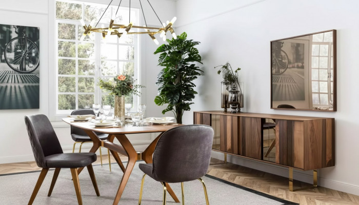 Komplett Set Iessdësch 4x Stull Iesszëmmer Set Iess Grupp Sideboard 7tlg