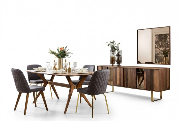 Komplett Set Iessdësch 4x Stull Iesszëmmer Set Iess Grupp Sideboard 7tlg