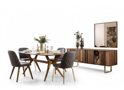 Komplett Set Iessdësch 4x Stull Iesszëmmer Set Iess Grupp Sideboard 7tlg