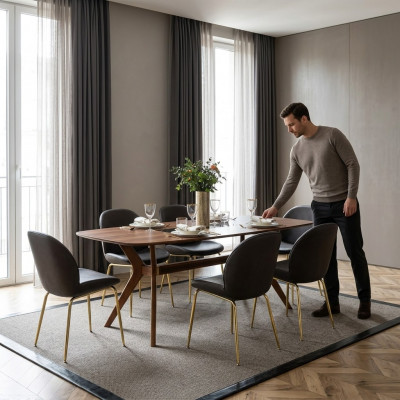 Italienesche Stil Iessdësch 4x Still Holz Dësch Iessenzëmmer Set Modernen Design 5 Stéck