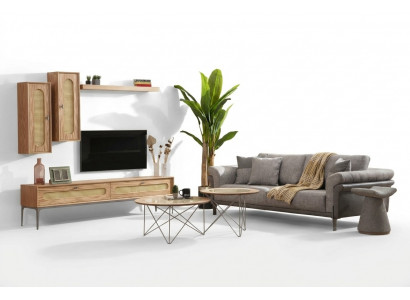 TV Schaf Lowboard RTV Miwwel Canapé 3 Sëtzer 2x Dësch fir de Living Zëmmer Fernsehwand