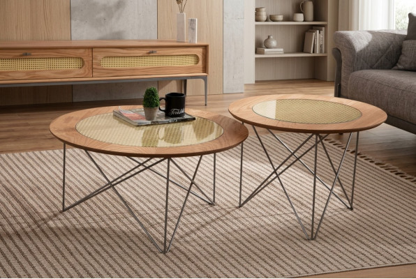 Italienesch Stil 2x Ronnd Coupeuch Dëscher Luxus Braun Wunnzëmmer Dësch
