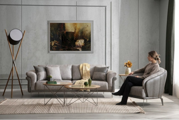 Sofagarnitur 3+1 Sëtz Polstergarnitur Sofas Sesselen Luxus 2x Couchtisch Set