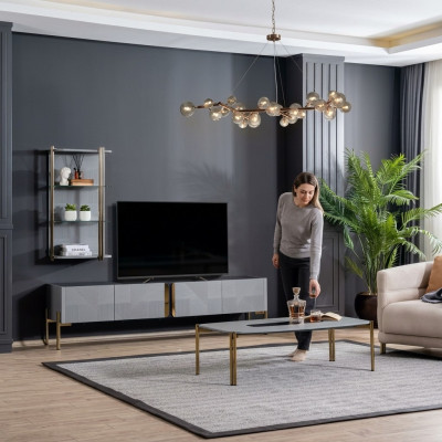 Wahnsinneg schéinen modernen Designer-Wunnzëmmer-TV-Kommode an Äszengrau