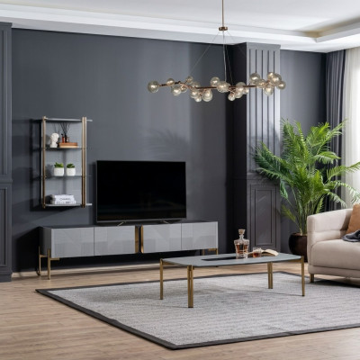 Wahnsinneg schéinen modernen Designer-Wunnzëmmer-TV-Kommode an Äszengrau