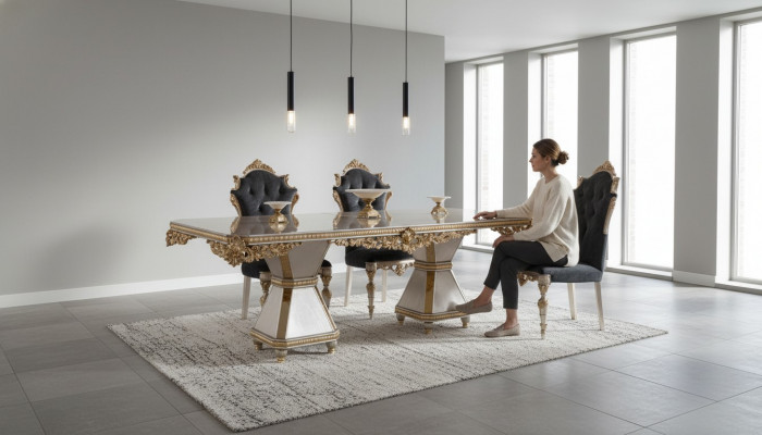 Franséisch Iesskomplett Sofa 4x Still Iesszëmmer Komplett Miwwelen 5-teiliege Set