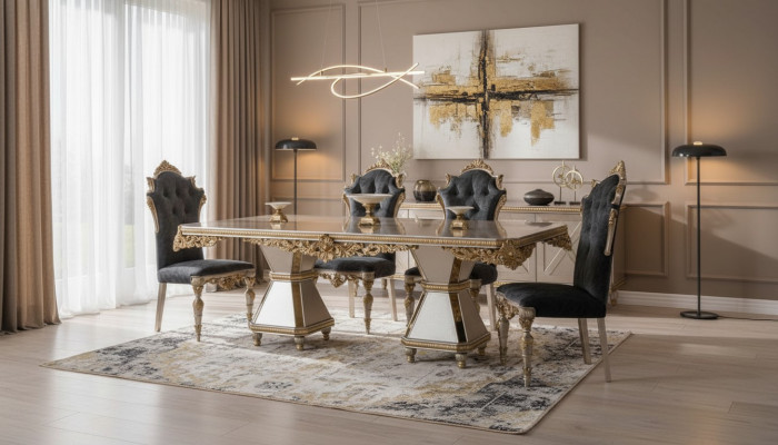 Franséisch Iesskomplett Sofa 4x Still Iesszëmmer Komplett Miwwelen 5-teiliege Set
