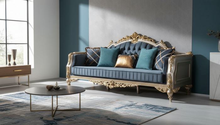 Designer 3-Sëtz Sofa am klassesche Stil fir d'Wunnzëmmer