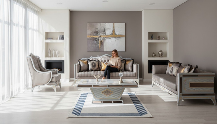 Klassesch Sofa-Garnitur Kinneklechen Stil Miwwelen Sofa Divan Set Couchdësch 4tlg