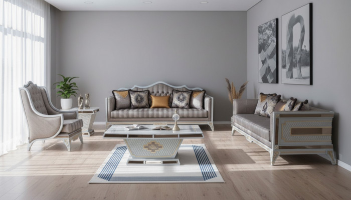 Klassesch Sofa-Garnitur Kinneklechen Stil Miwwelen Sofa Divan Set Couchdësch 4tlg