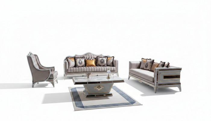 Klassesch Sofa-Garnitur Kinneklechen Stil Miwwelen Sofa Divan Set Couchdësch 4tlg
