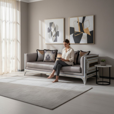 Designer Modern Luxus Sofa 3 Sëtzer Holzmiwwelen Polster Textil Gro Nei