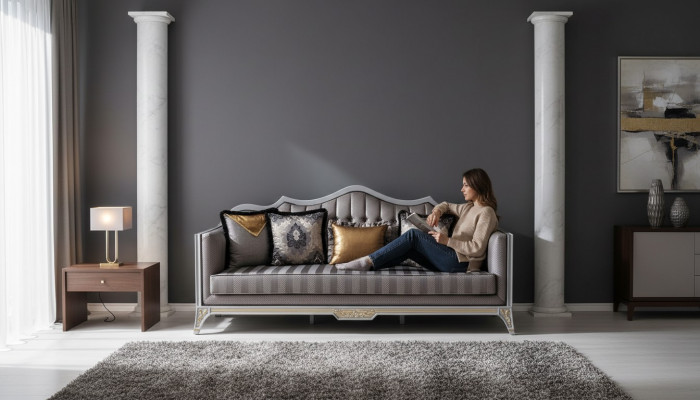 Sofa 3-Sëtzer Canapéë Sofas Dräisëtzer Texteil Luxus Canapé Polster Barock